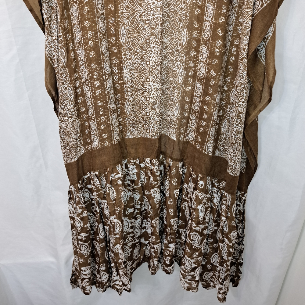 NWT $88 Free People Taupe Bandana Ruffle Paisley Kimono One Size - Picture 12 of 13